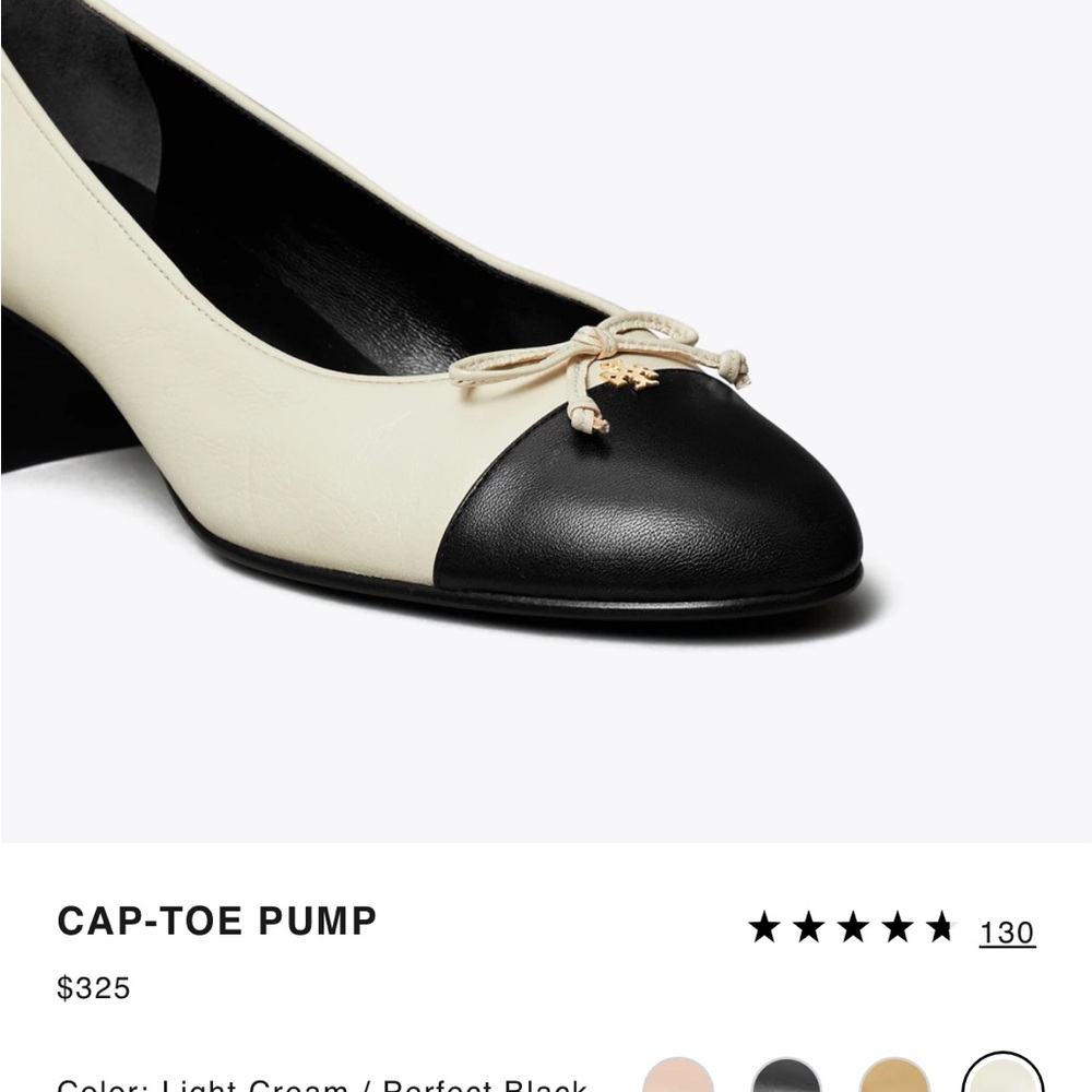 NWT Tory Burch Two-Tone Cap-Toe Pumps in Cream and Black